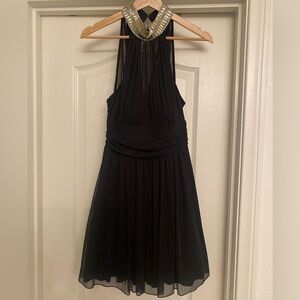 Elegant Black Halter Dress sz 3 jeweled neckline